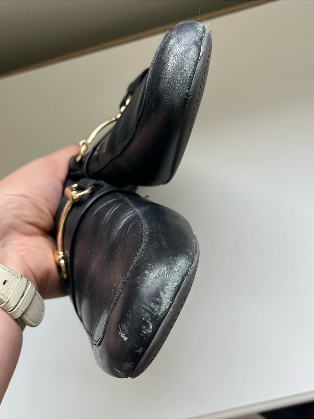 Steve Madden Women’s Black Leather Slip-On Loafers with Gold Bit - Picture 4 of 5